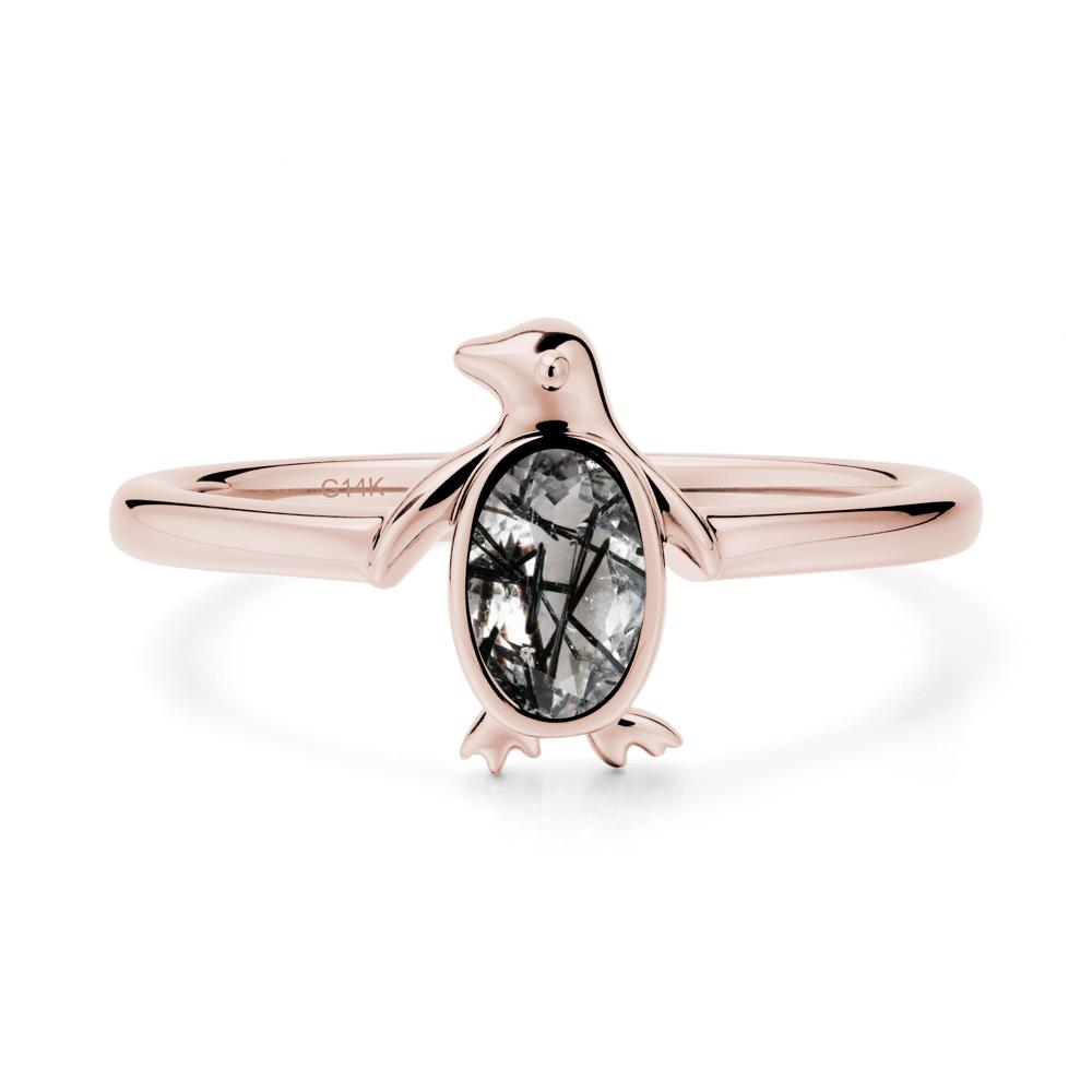 Oval Black Rutilated Quartz Penguin Ring - LUO Jewelry #metal_14k rose gold