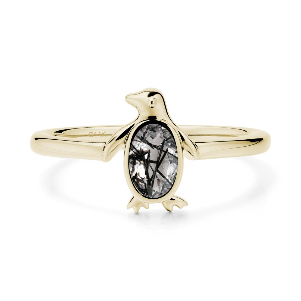 Oval Black Rutilated Quartz Penguin Ring - LUO Jewelry #metal_14k yellow gold