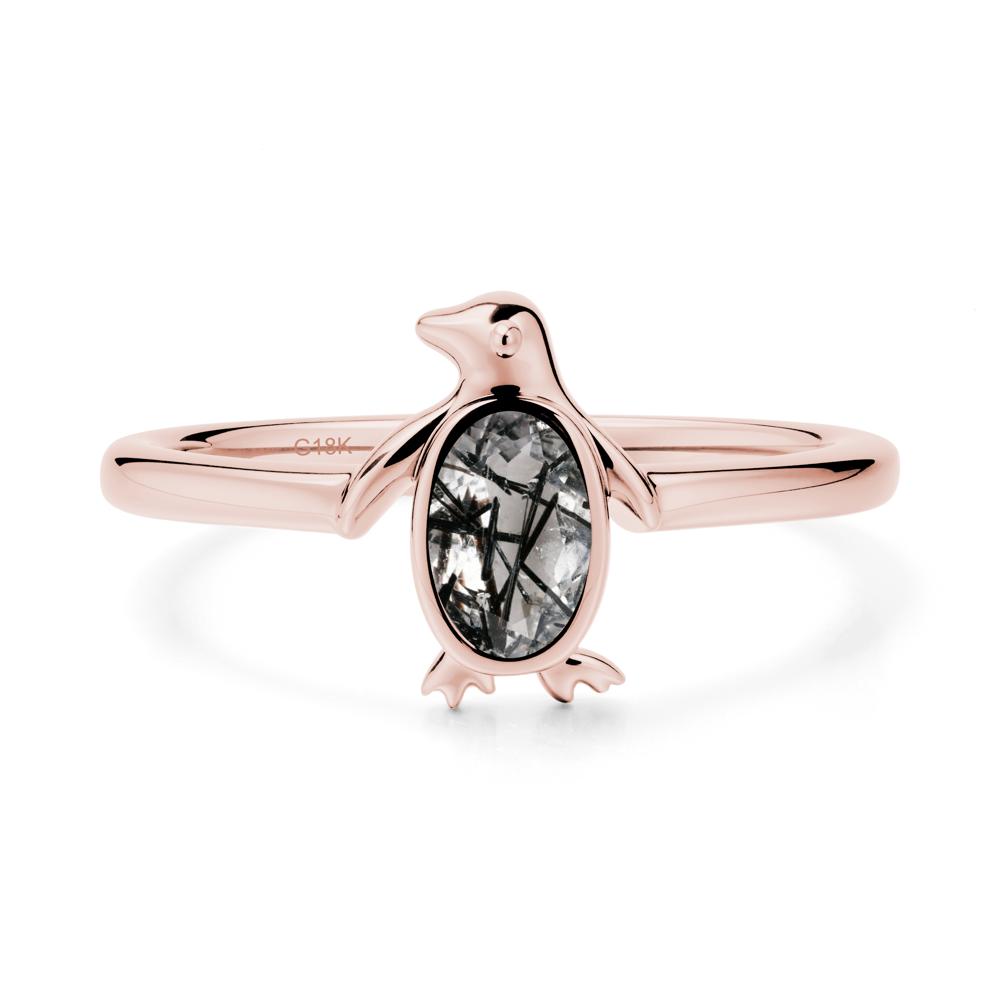 Oval Black Rutilated Quartz Penguin Ring - LUO Jewelry #metal_18k rose gold