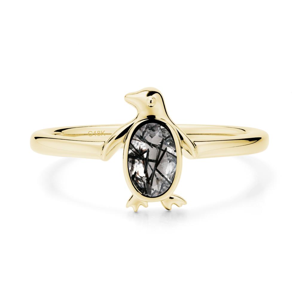 Oval Black Rutilated Quartz Penguin Ring - LUO Jewelry #metal_18k yellow gold