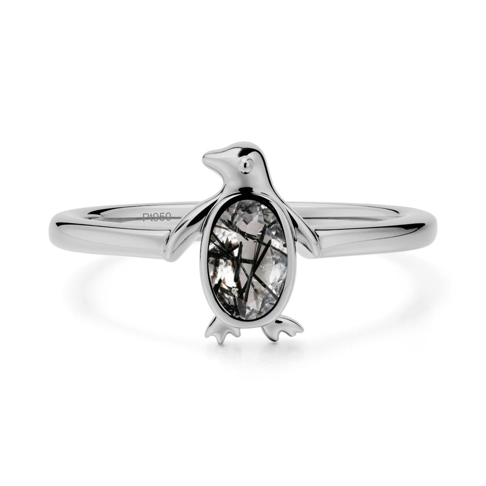 Oval Black Rutilated Quartz Penguin Ring - LUO Jewelry #metal_platinum