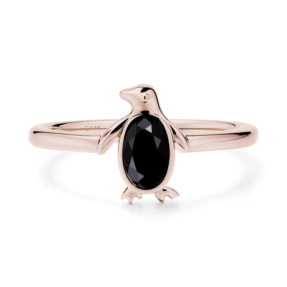 Penguin Inspired Bezel Setting Black Spinel Ring - LUO Jewelry #metal_14k rose gold