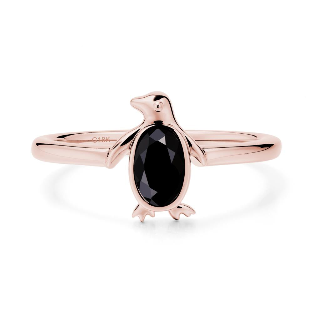 Penguin Inspired Bezel Setting Black Spinel Ring - LUO Jewelry #metal_18k rose gold