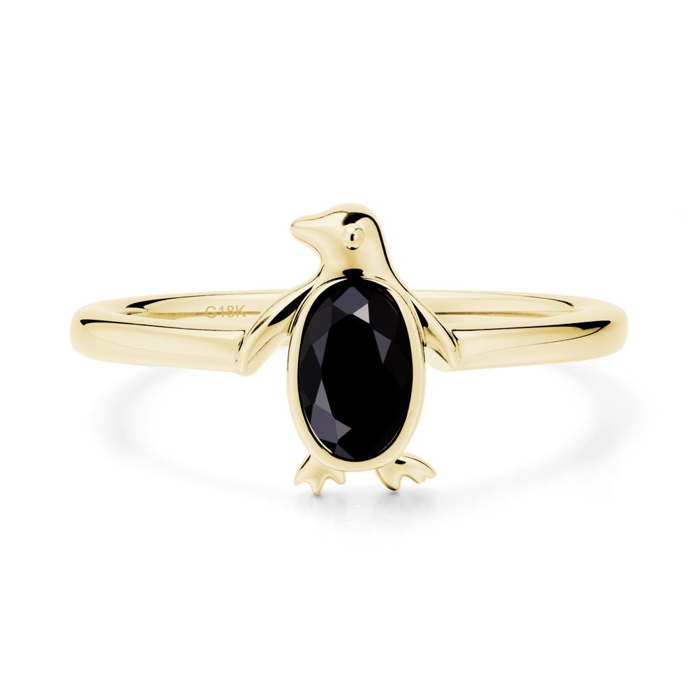 Penguin Inspired Bezel Setting Black Spinel Ring - LUO Jewelry #metal_18k yellow gold