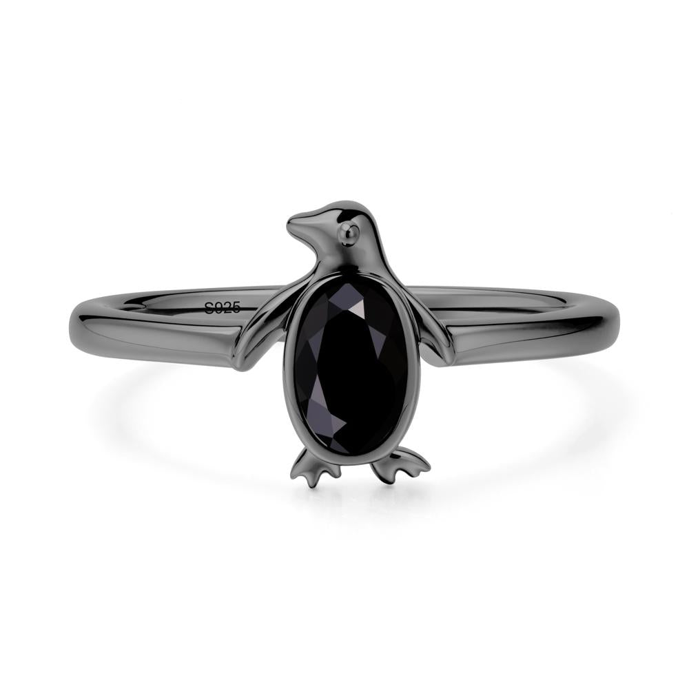 Penguin Inspired Bezel Setting Black Spinel Ring - LUO Jewelry #metal_black finish sterling silver