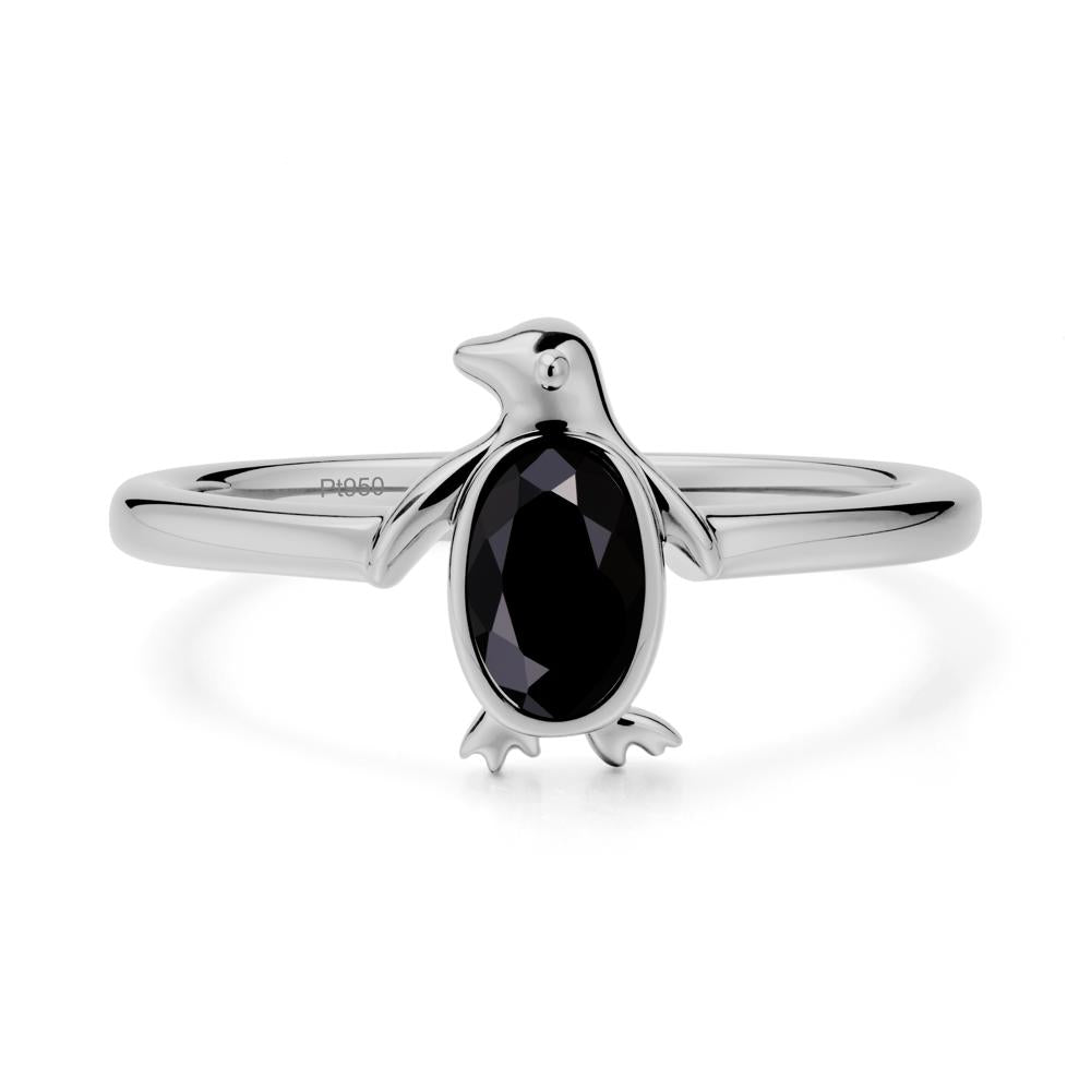 Penguin Inspired Bezel Setting Black Spinel Ring - LUO Jewelry #metal_platinum