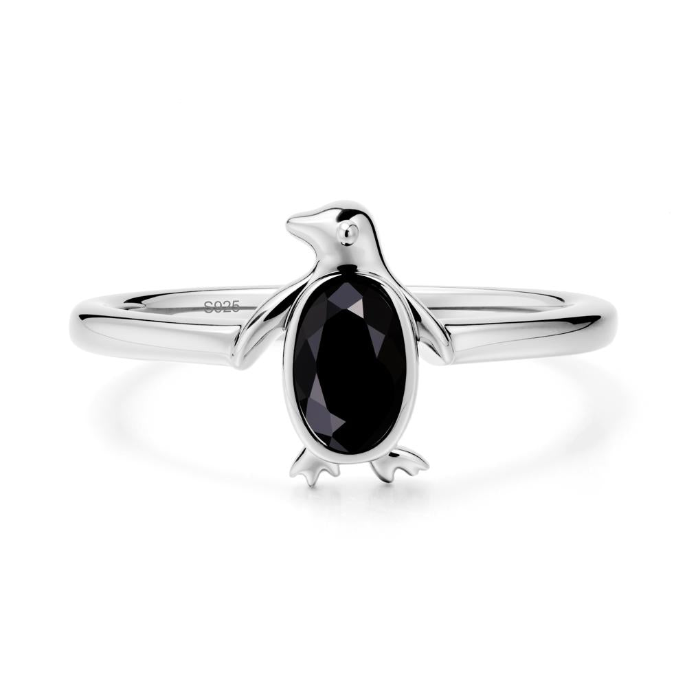 Penguin Inspired Bezel Setting Black Spinel Ring - LUO Jewelry #metal_sterling silver