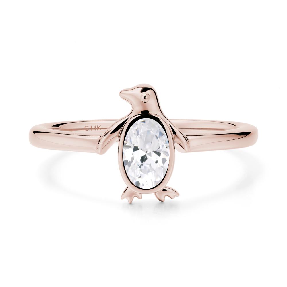 Oval Cubic Zirconia Penguin Ring - LUO Jewelry #metal_14k rose gold