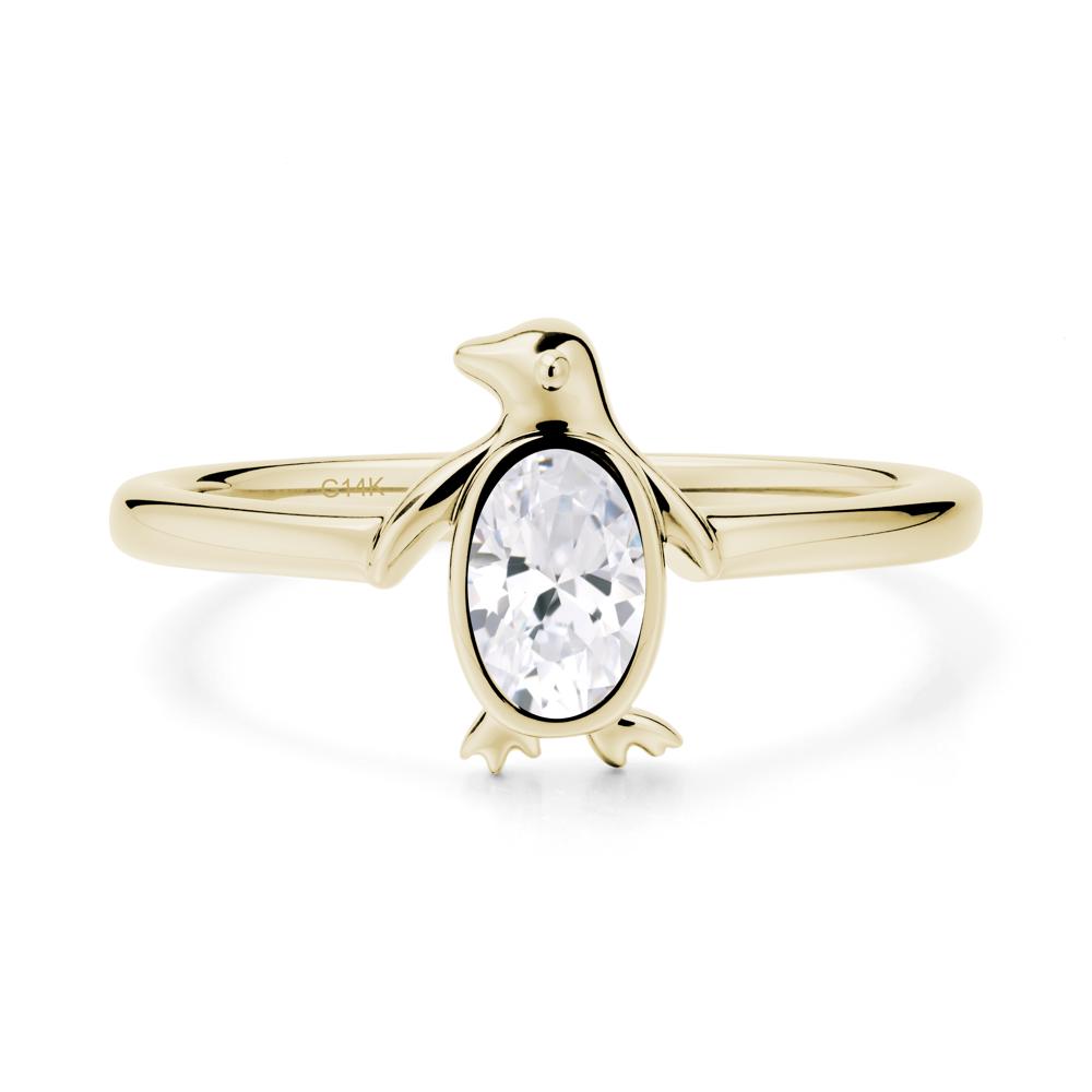 Oval Cubic Zirconia Penguin Ring - LUO Jewelry #metal_14k yellow gold