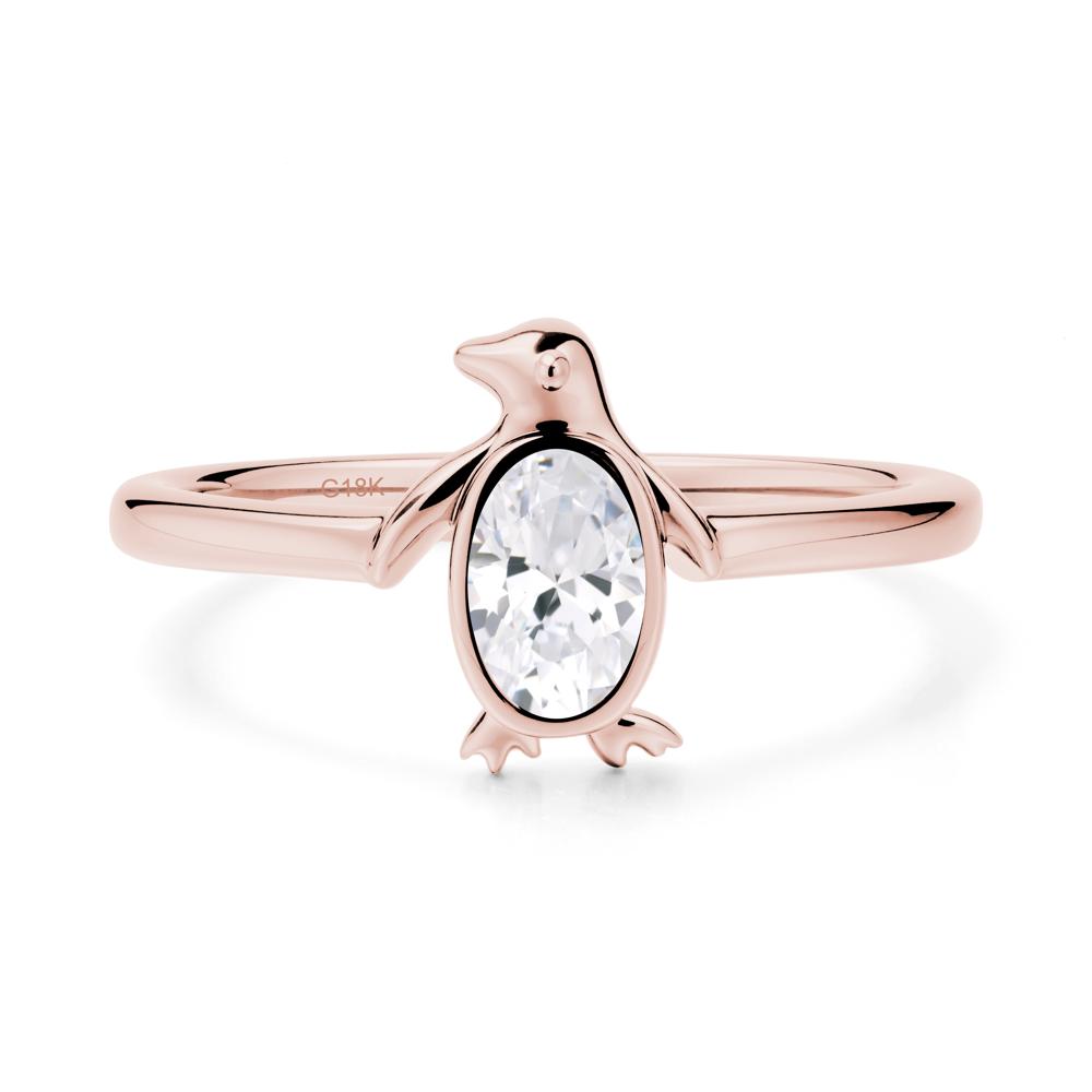 Oval Cubic Zirconia Penguin Ring - LUO Jewelry #metal_18k rose gold