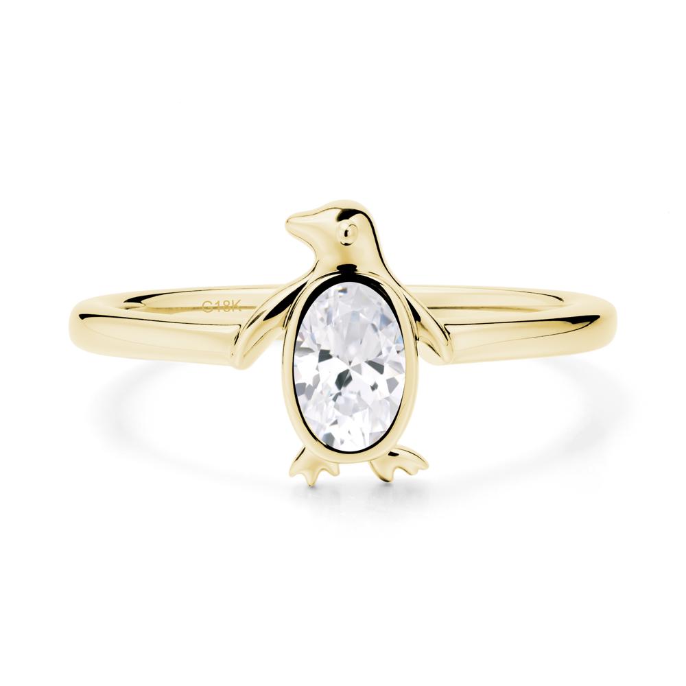 Oval Cubic Zirconia Penguin Ring - LUO Jewelry #metal_18k yellow gold