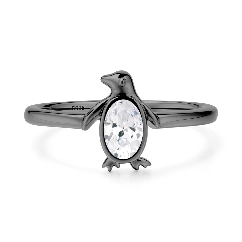 Oval Cubic Zirconia Penguin Ring - LUO Jewelry #metal_black finish sterling silver