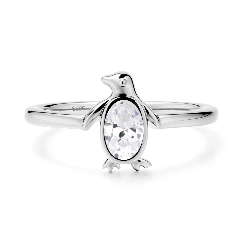 Oval Cubic Zirconia Penguin Ring - LUO Jewelry #metal_sterling silver