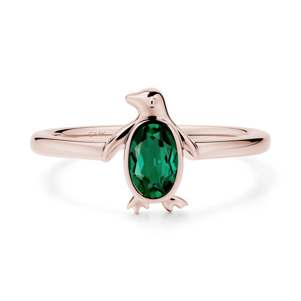 Penguin Inspired Bezel Setting Emerald Ring - LUO Jewelry #metal_14k rose gold