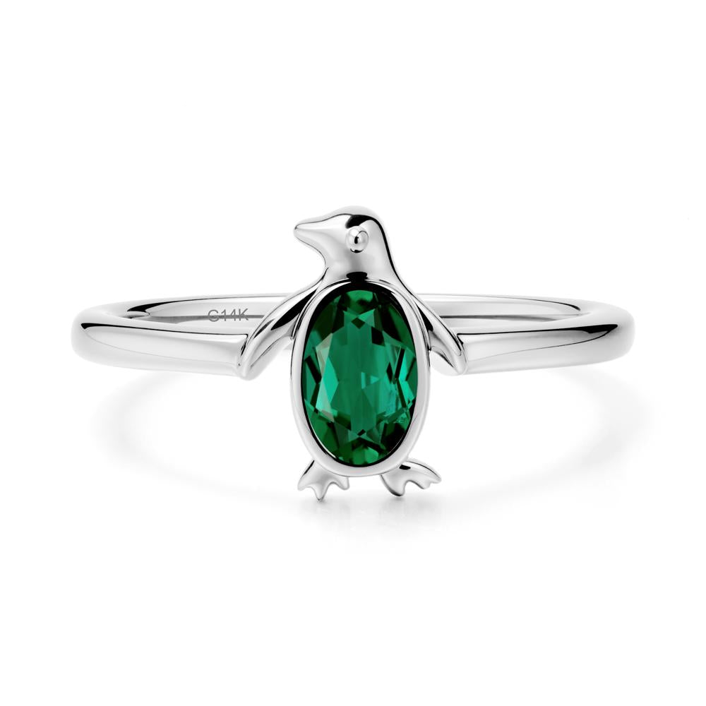 Penguin Inspired Bezel Setting Emerald Ring - LUO Jewelry #metal_14k white gold