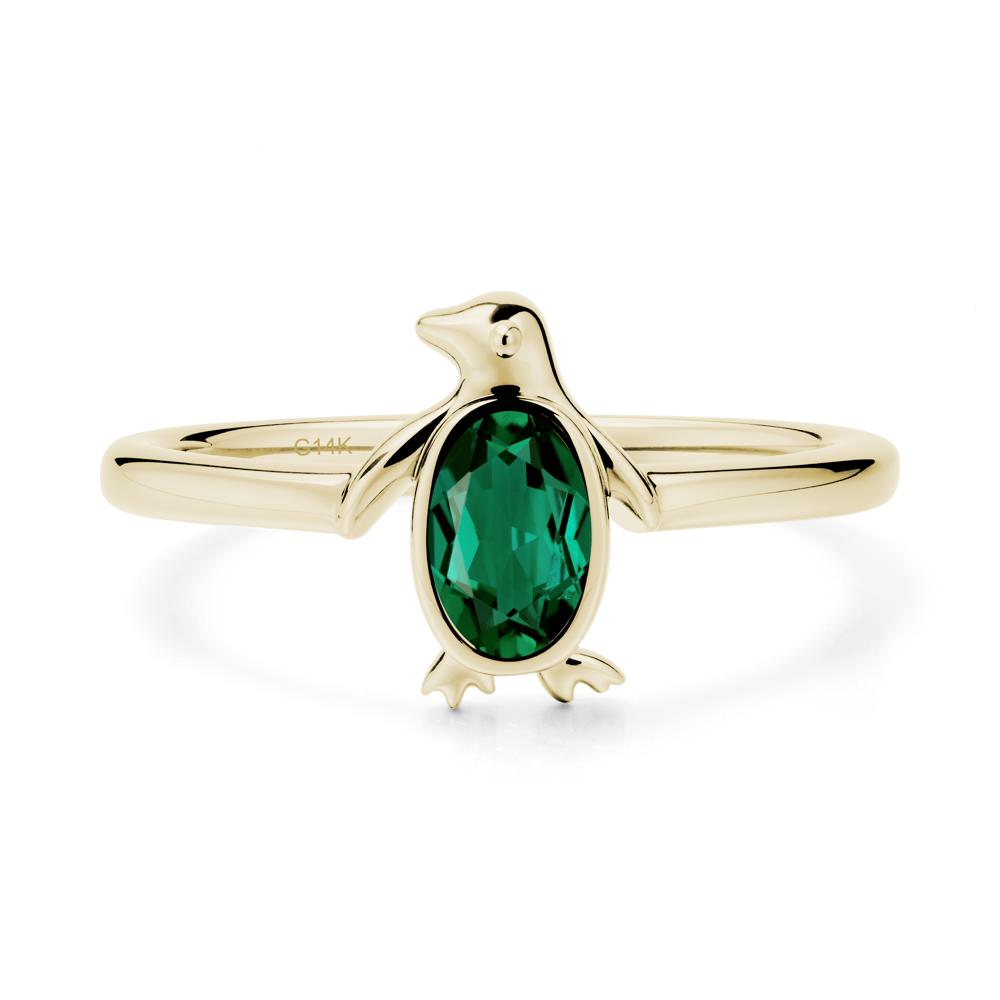 Penguin Inspired Bezel Setting Emerald Ring - LUO Jewelry #metal_14k yellow gold