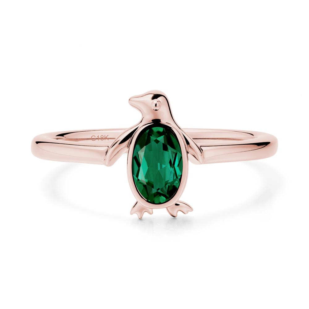 Penguin Inspired Bezel Setting Emerald Ring - LUO Jewelry #metal_18k rose gold