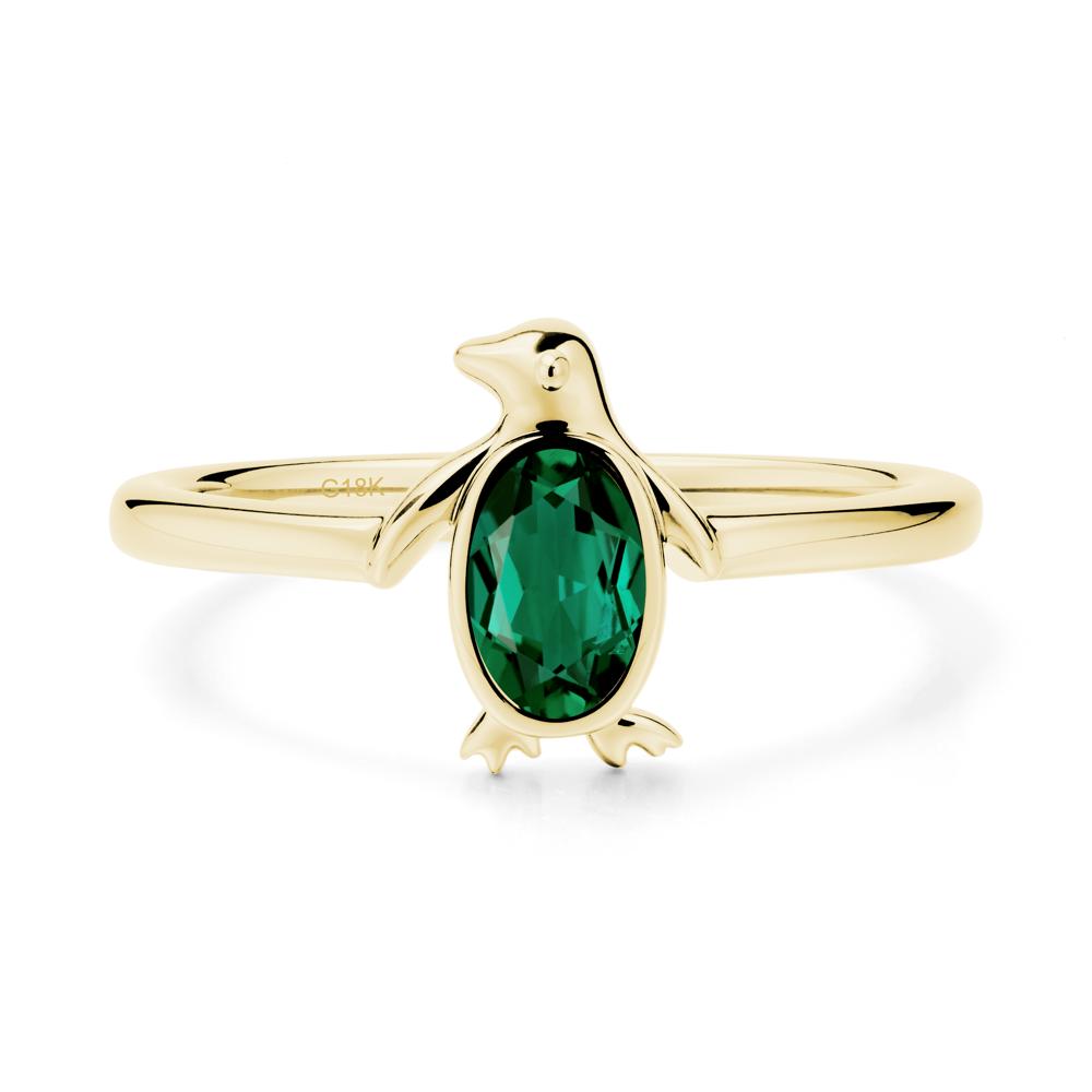Penguin Inspired Bezel Setting Emerald Ring - LUO Jewelry #metal_18k yellow gold