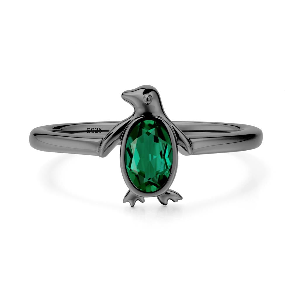 Penguin Inspired Bezel Setting Emerald Ring - LUO Jewelry #metal_black finish sterling silver