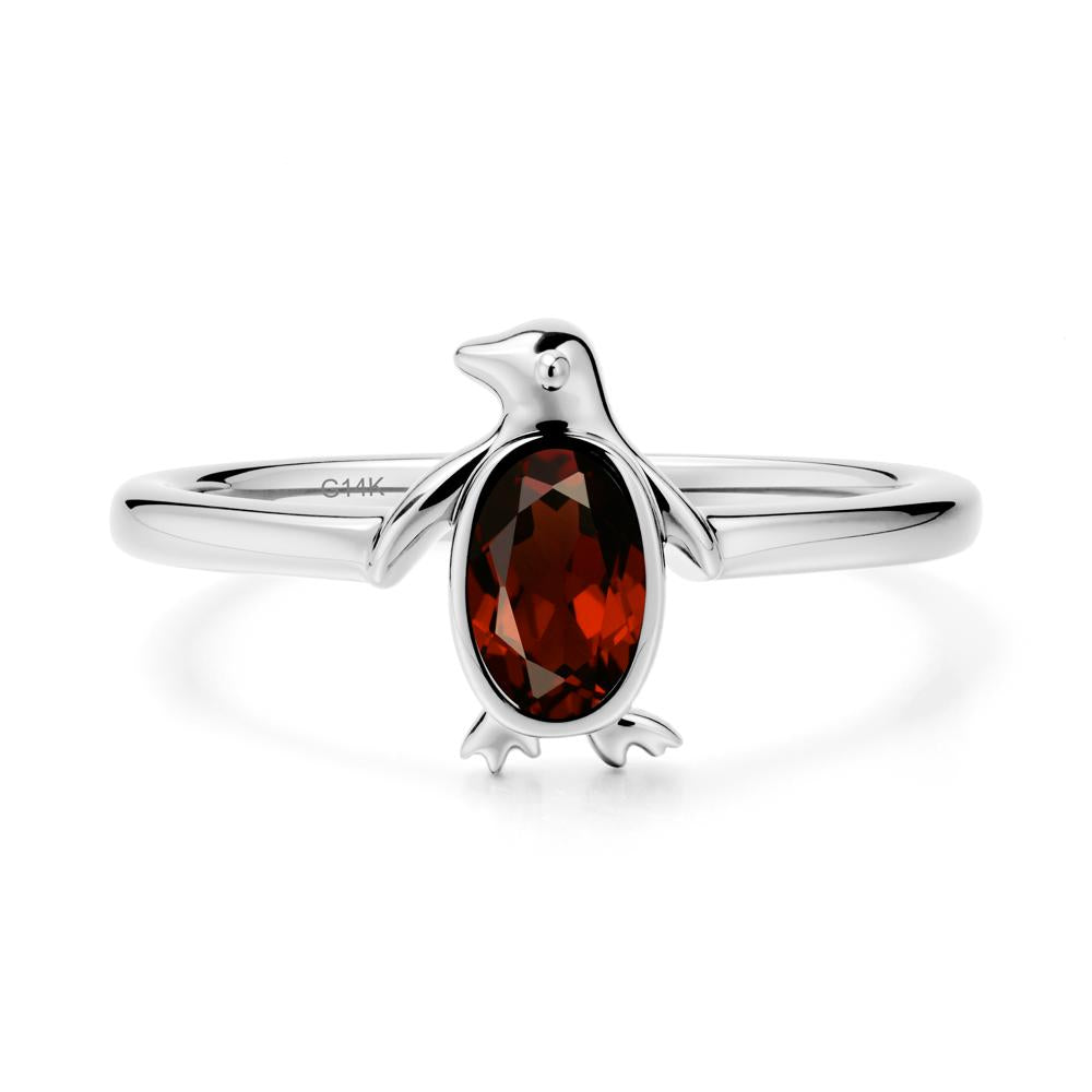 Simple Bezel Setting Oval Garnet Ring - LUO Jewelry #metal_14k white gold