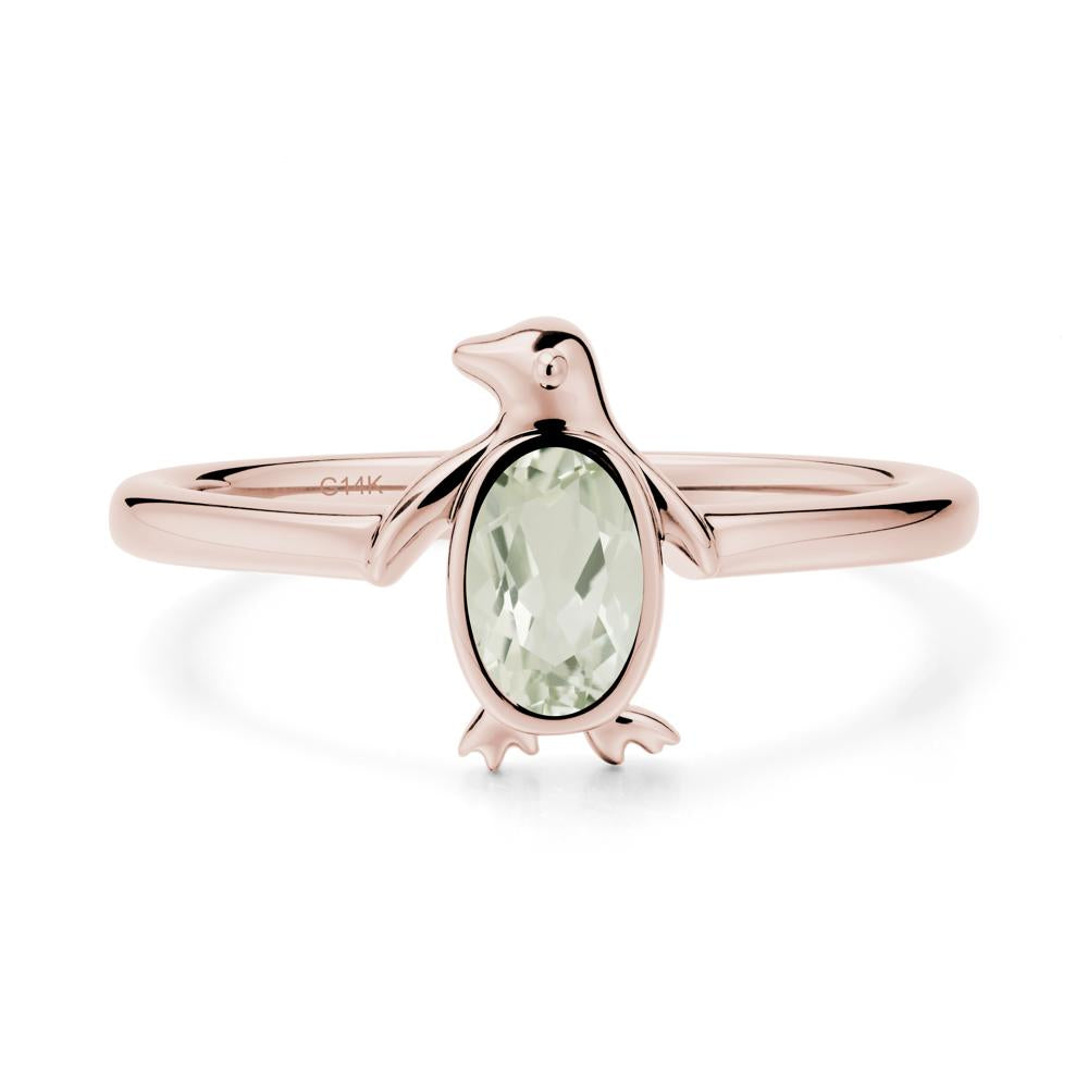 Oval Green Amethyst Penguin Ring - LUO Jewelry #metal_14k rose gold