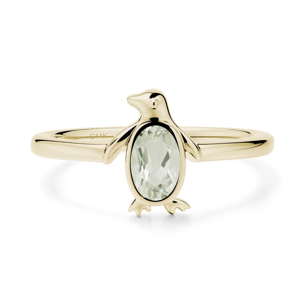Oval Green Amethyst Penguin Ring - LUO Jewelry #metal_14k yellow gold
