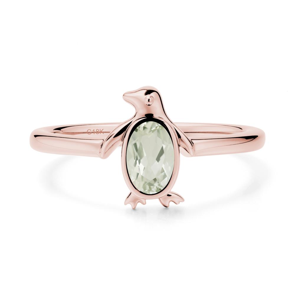 Oval Green Amethyst Penguin Ring - LUO Jewelry #metal_18k rose gold