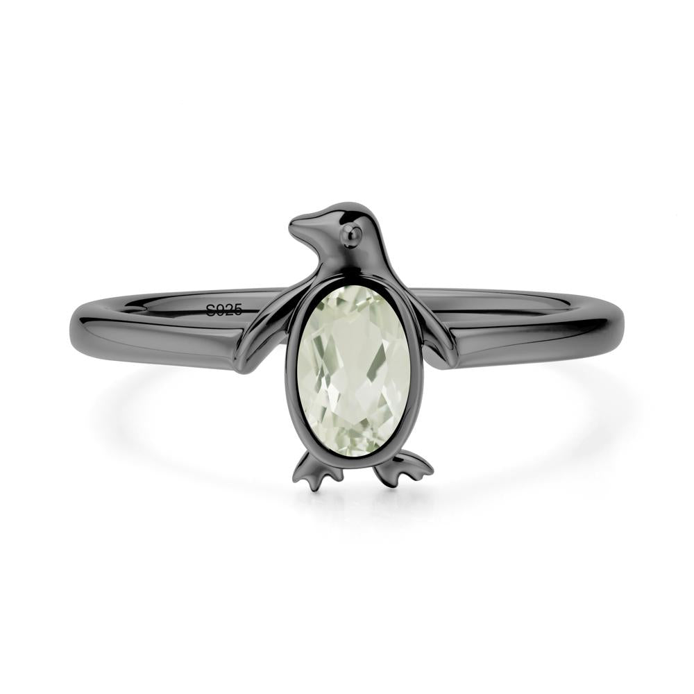 Oval Green Amethyst Penguin Ring - LUO Jewelry #metal_black finish sterling silver