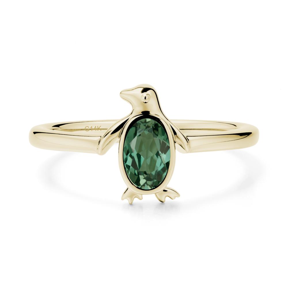 Penguin Inspired Bezel Setting Green Sapphire Ring - LUO Jewelry #metal_14k yellow gold