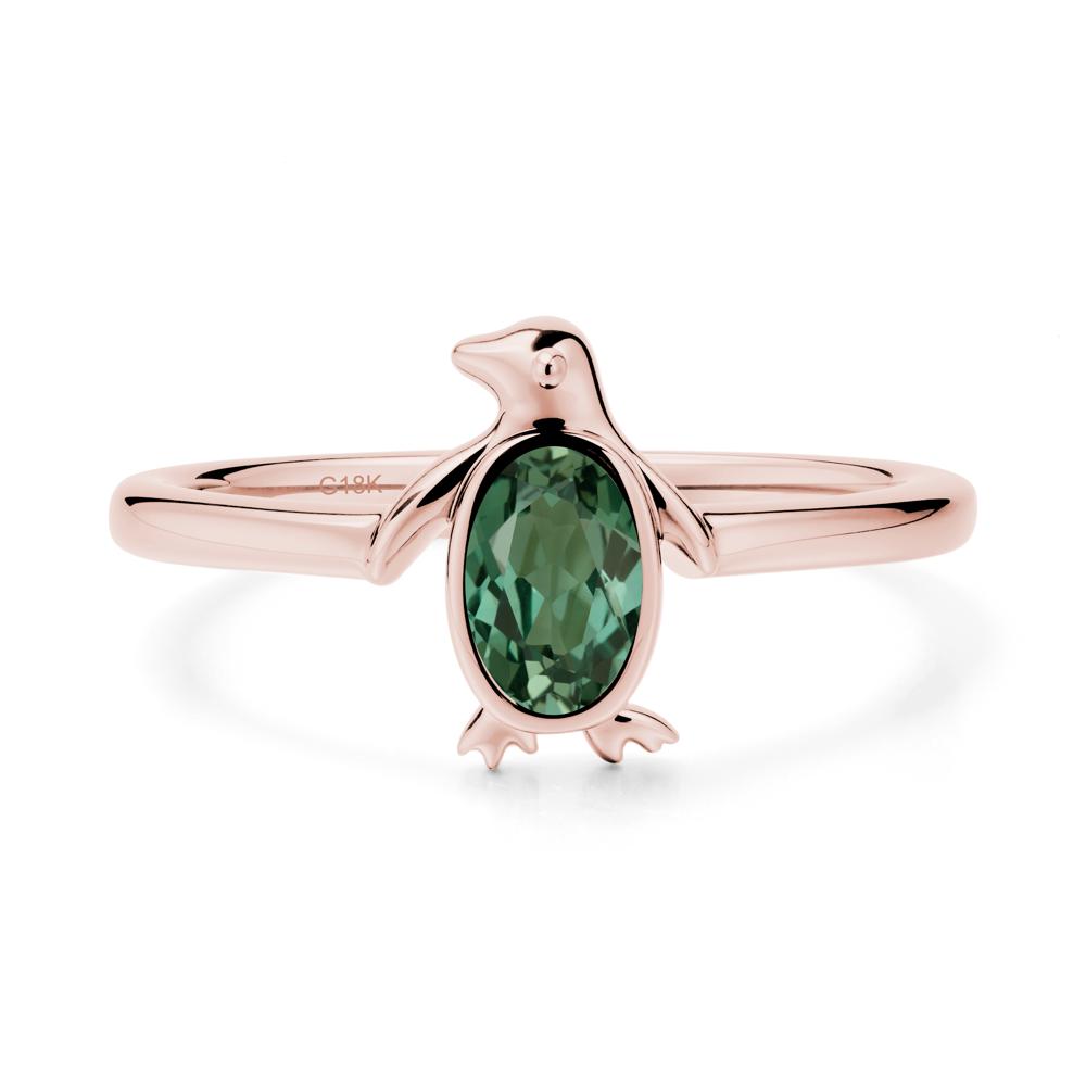 Penguin Inspired Bezel Setting Green Sapphire Ring - LUO Jewelry #metal_18k rose gold