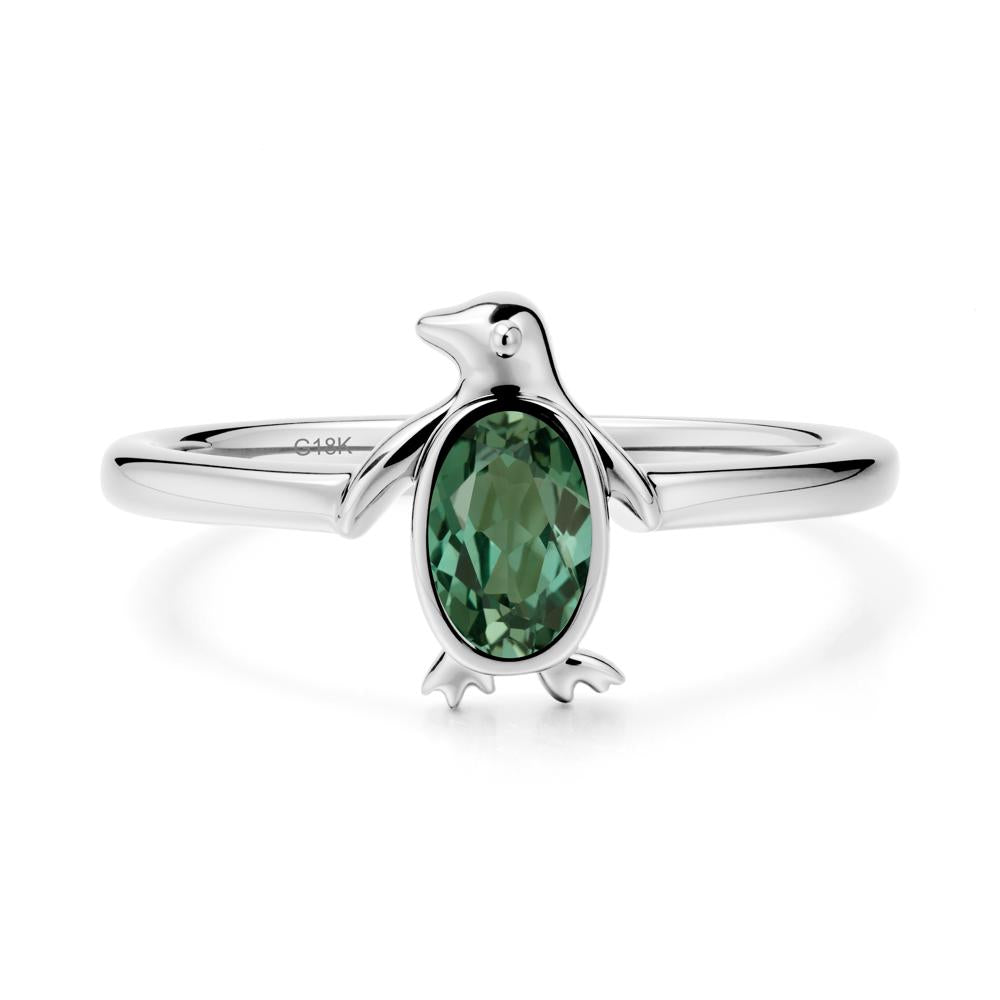Penguin Inspired Bezel Setting Green Sapphire Ring - LUO Jewelry #metal_18k white gold