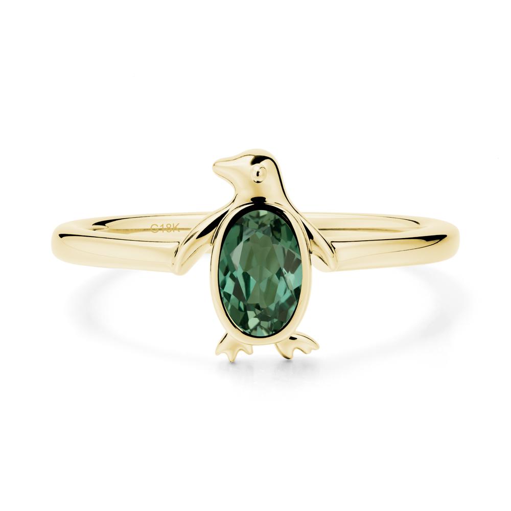Penguin Inspired Bezel Setting Green Sapphire Ring - LUO Jewelry #metal_18k yellow gold