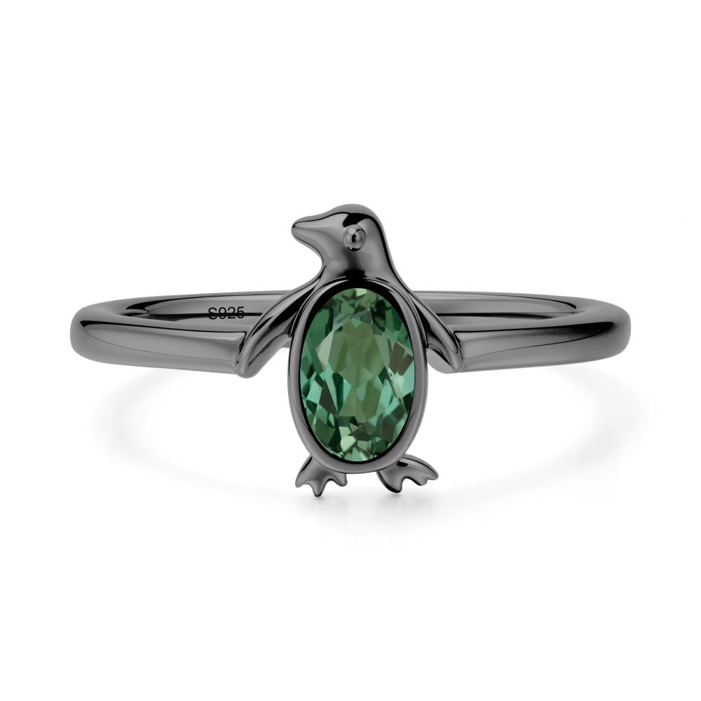 Penguin Inspired Bezel Setting Green Sapphire Ring - LUO Jewelry #metal_black finish sterling silver