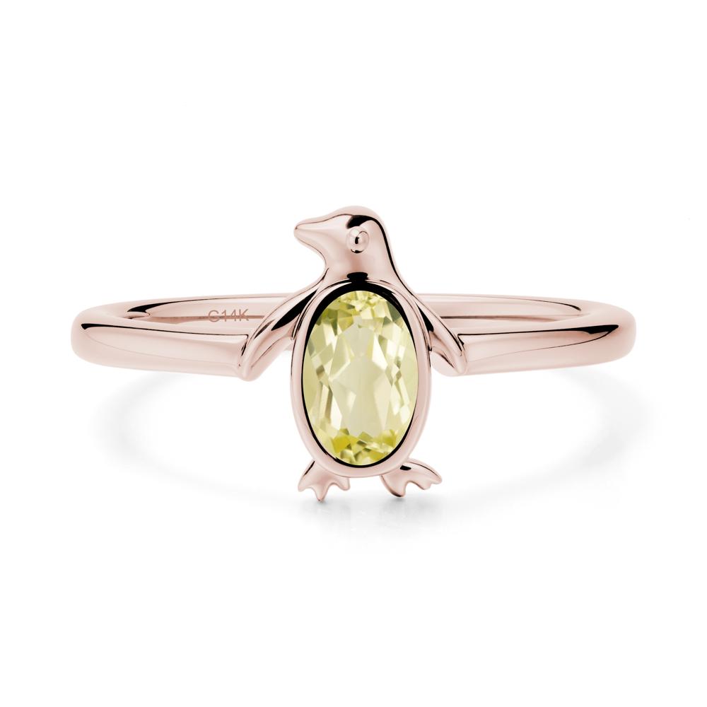 Simple Bezel Setting Oval Lemon Quartz Ring - LUO Jewelry #metal_14k rose gold
