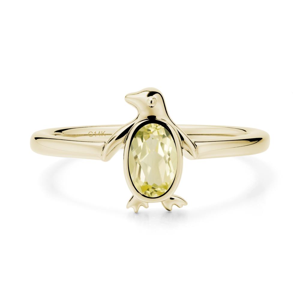 Simple Bezel Setting Oval Lemon Quartz Ring - LUO Jewelry #metal_14k yellow gold
