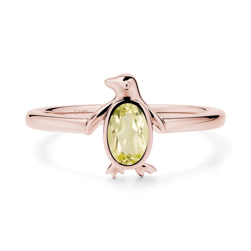 Simple Bezel Setting Oval Lemon Quartz Ring - LUO Jewelry #metal_18k rose gold