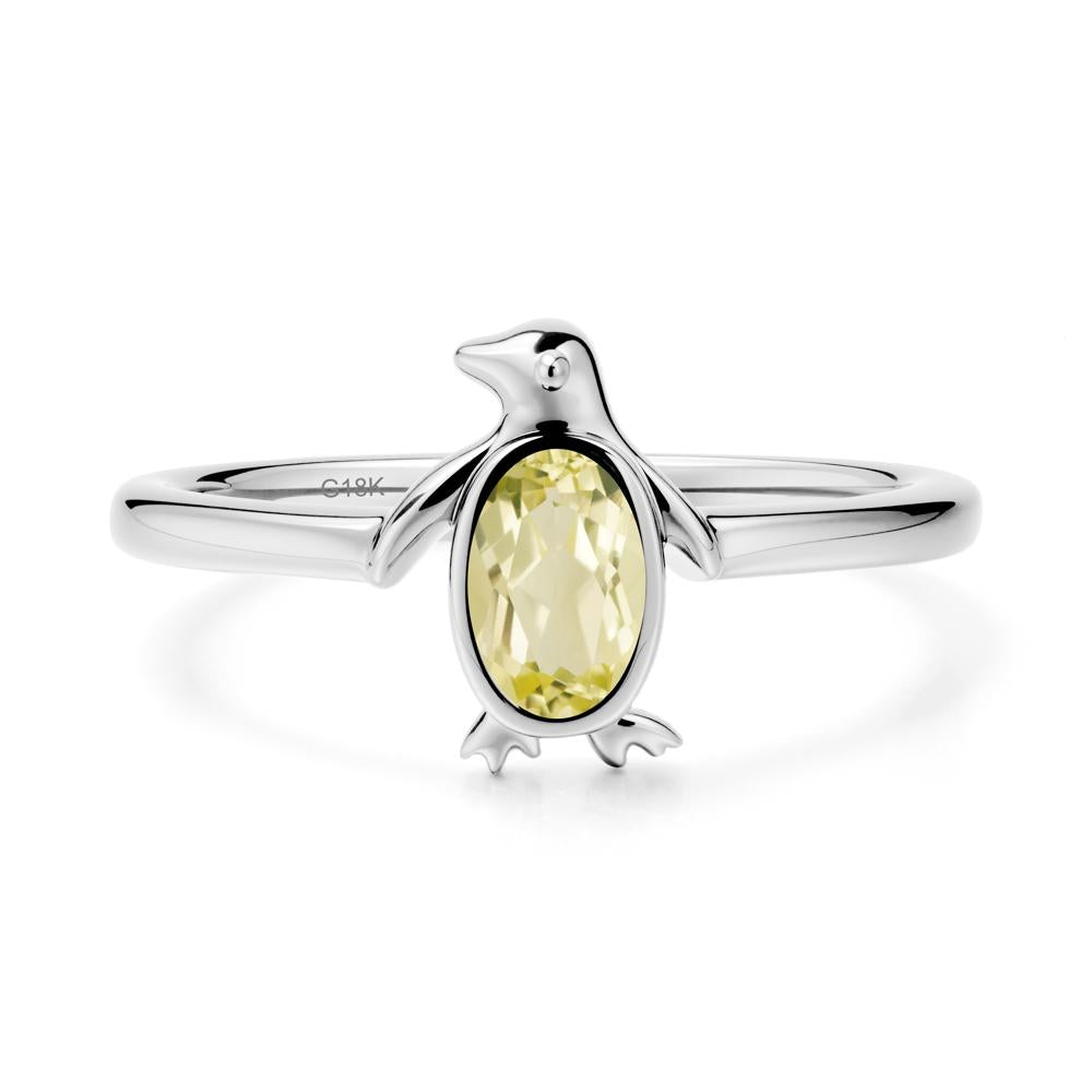 Simple Bezel Setting Oval Lemon Quartz Ring - LUO Jewelry #metal_18k white gold