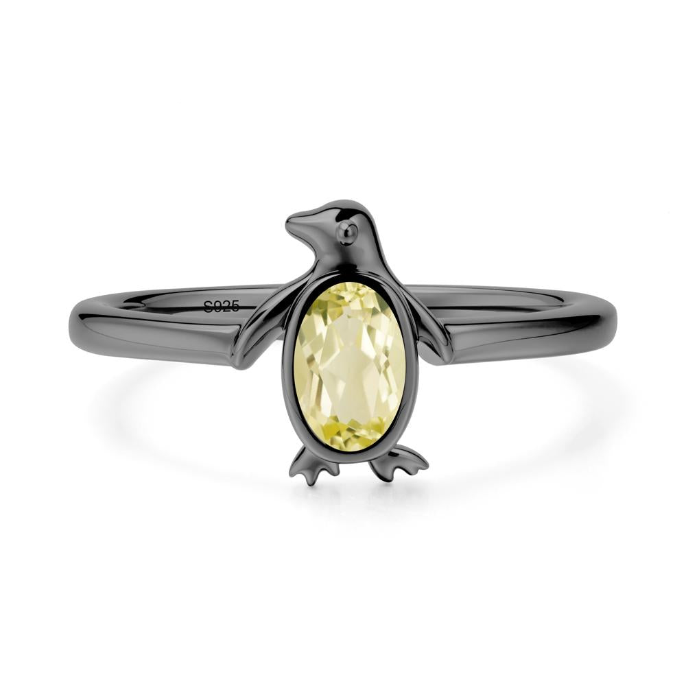 Simple Bezel Setting Oval Lemon Quartz Ring - LUO Jewelry #metal_black finish sterling silver