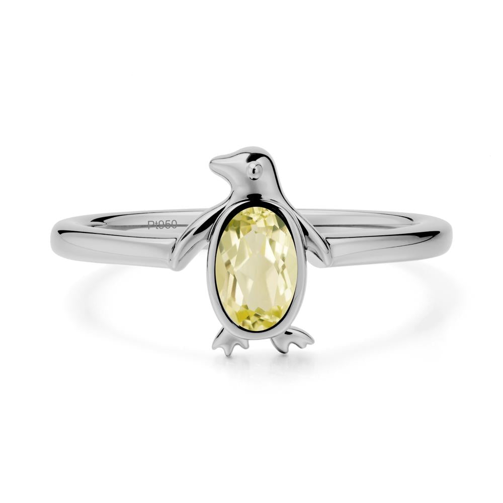 Simple Bezel Setting Oval Lemon Quartz Ring - LUO Jewelry #metal_platinum