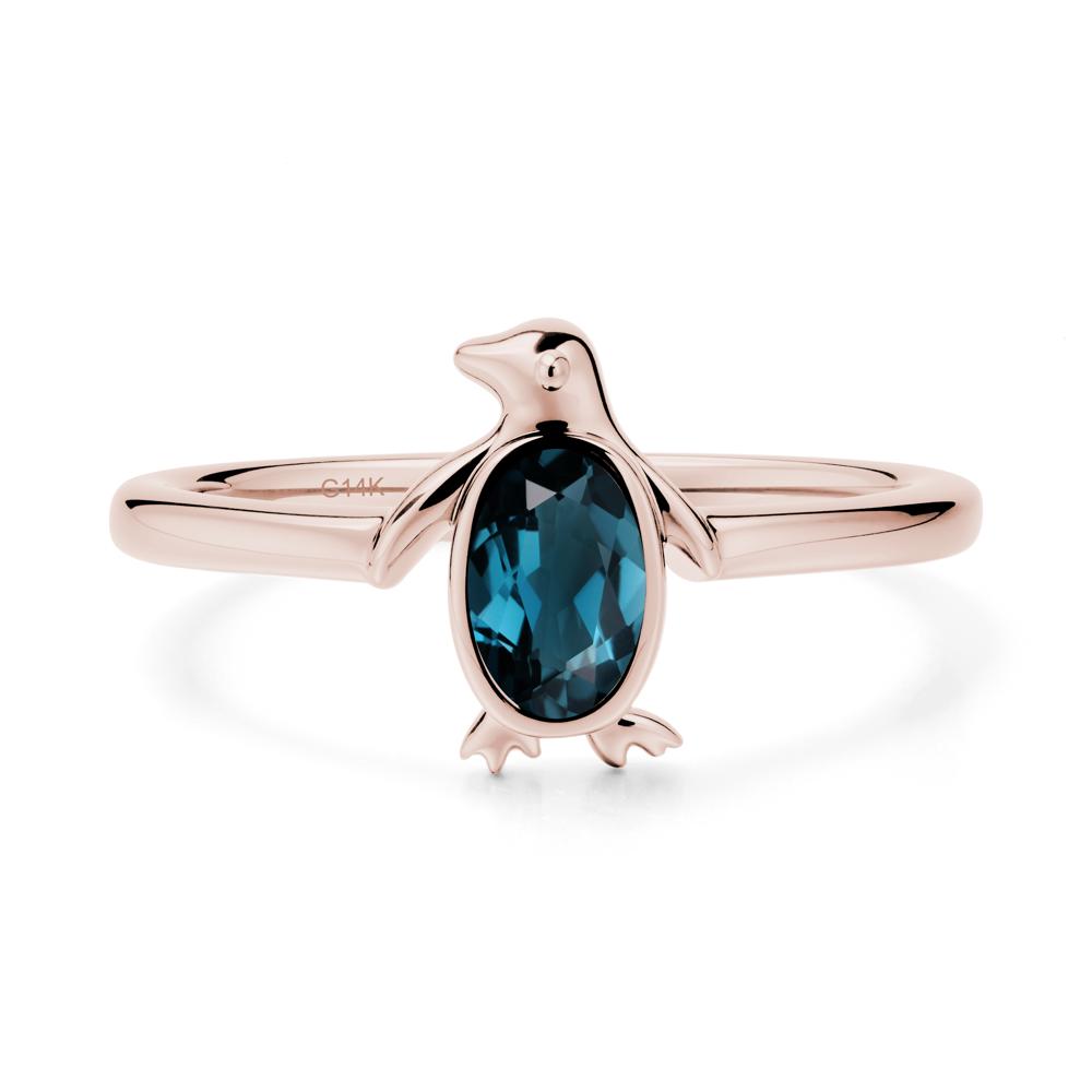 Oval London Blue Topaz Penguin Ring - LUO Jewelry #metal_14k rose gold