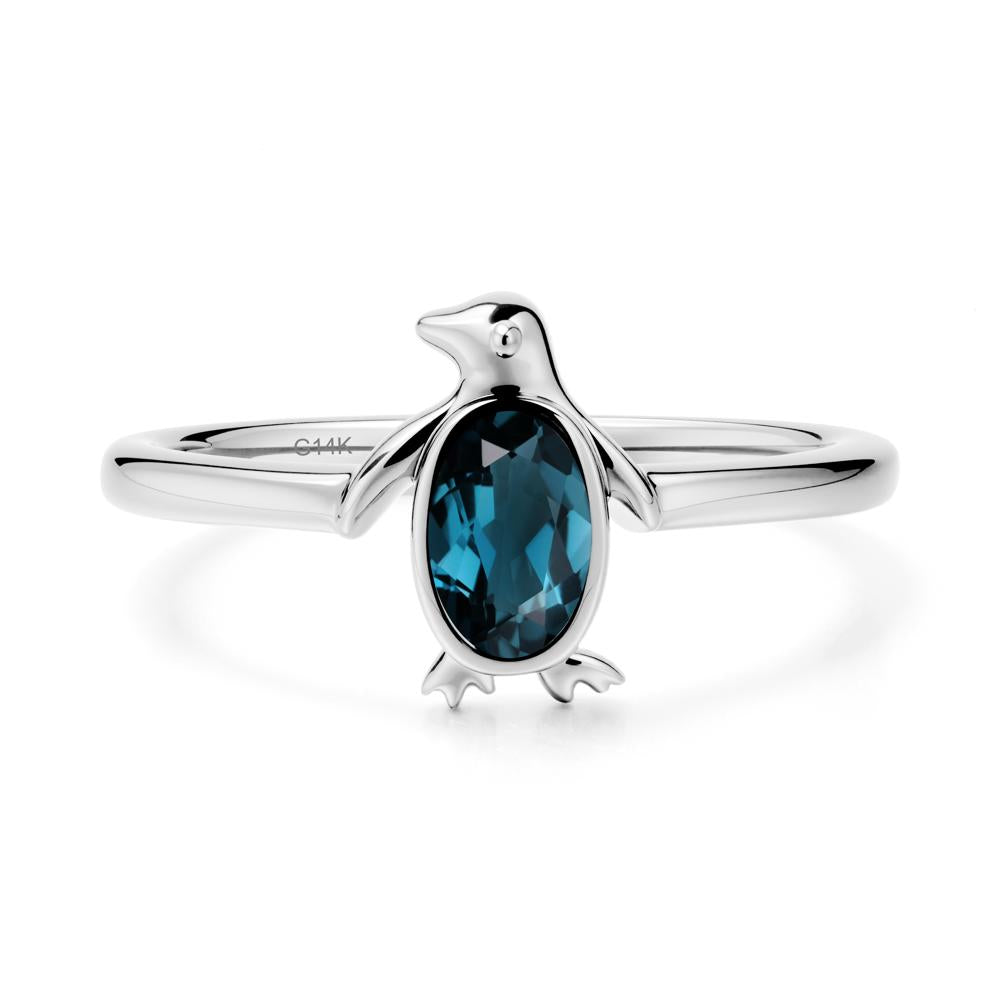 Oval London Blue Topaz Penguin Ring - LUO Jewelry #metal_14k white gold