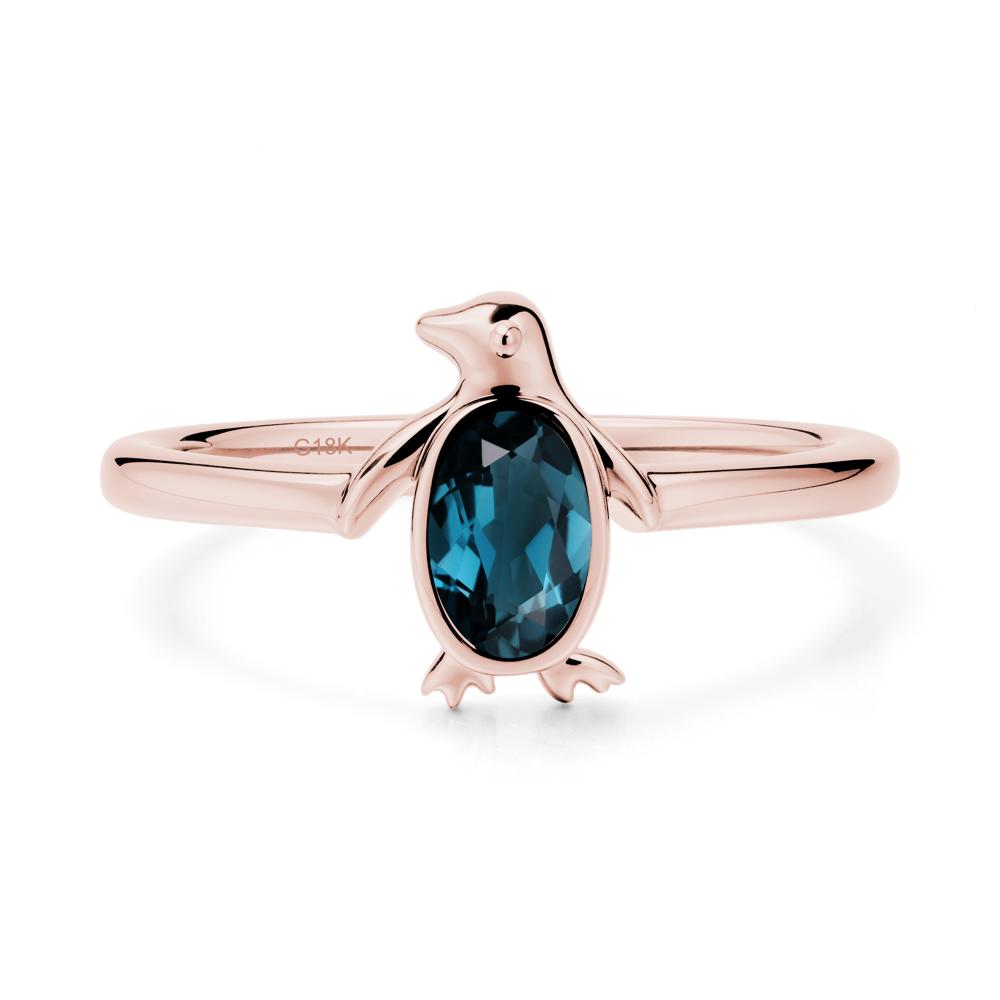 Oval London Blue Topaz Penguin Ring - LUO Jewelry #metal_18k rose gold