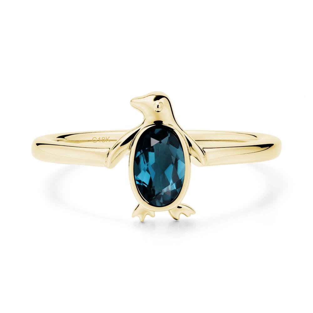 Oval London Blue Topaz Penguin Ring - LUO Jewelry #metal_18k yellow gold
