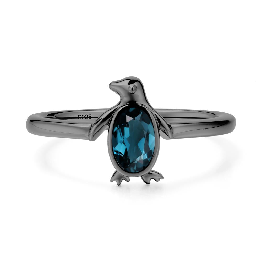 Oval London Blue Topaz Penguin Ring - LUO Jewelry #metal_black finish sterling silver