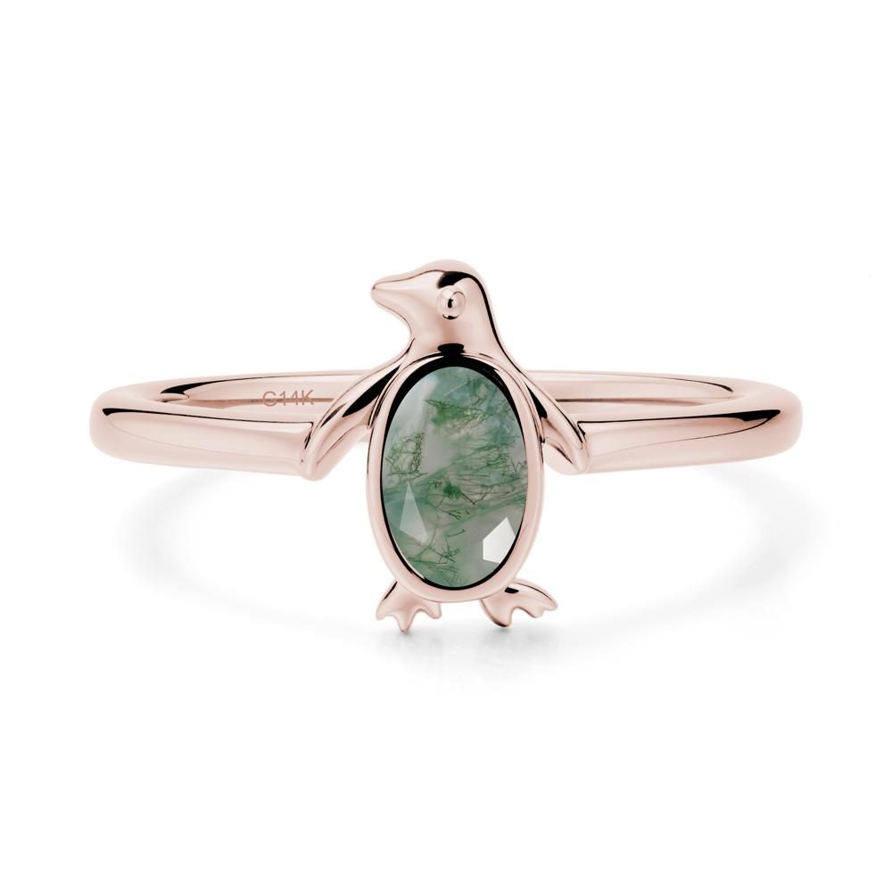 Penguin Inspired Bezel Setting Moss Agate Ring - LUO Jewelry #metal_14k rose gold