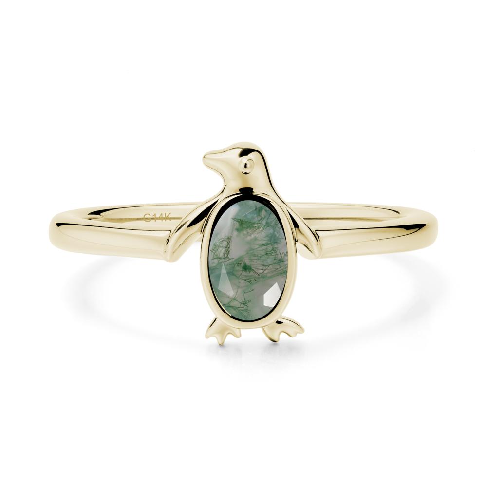 Penguin Inspired Bezel Setting Moss Agate Ring - LUO Jewelry #metal_14k yellow gold