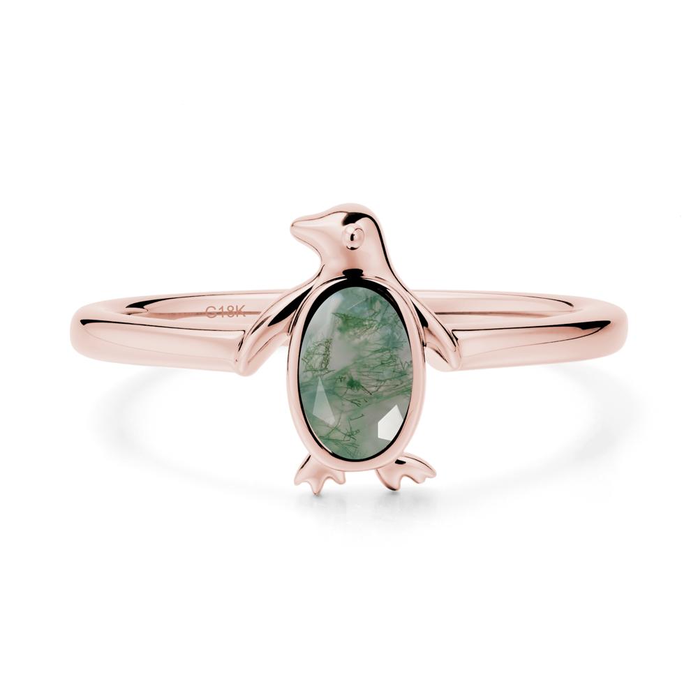 Penguin Inspired Bezel Setting Moss Agate Ring - LUO Jewelry #metal_18k rose gold