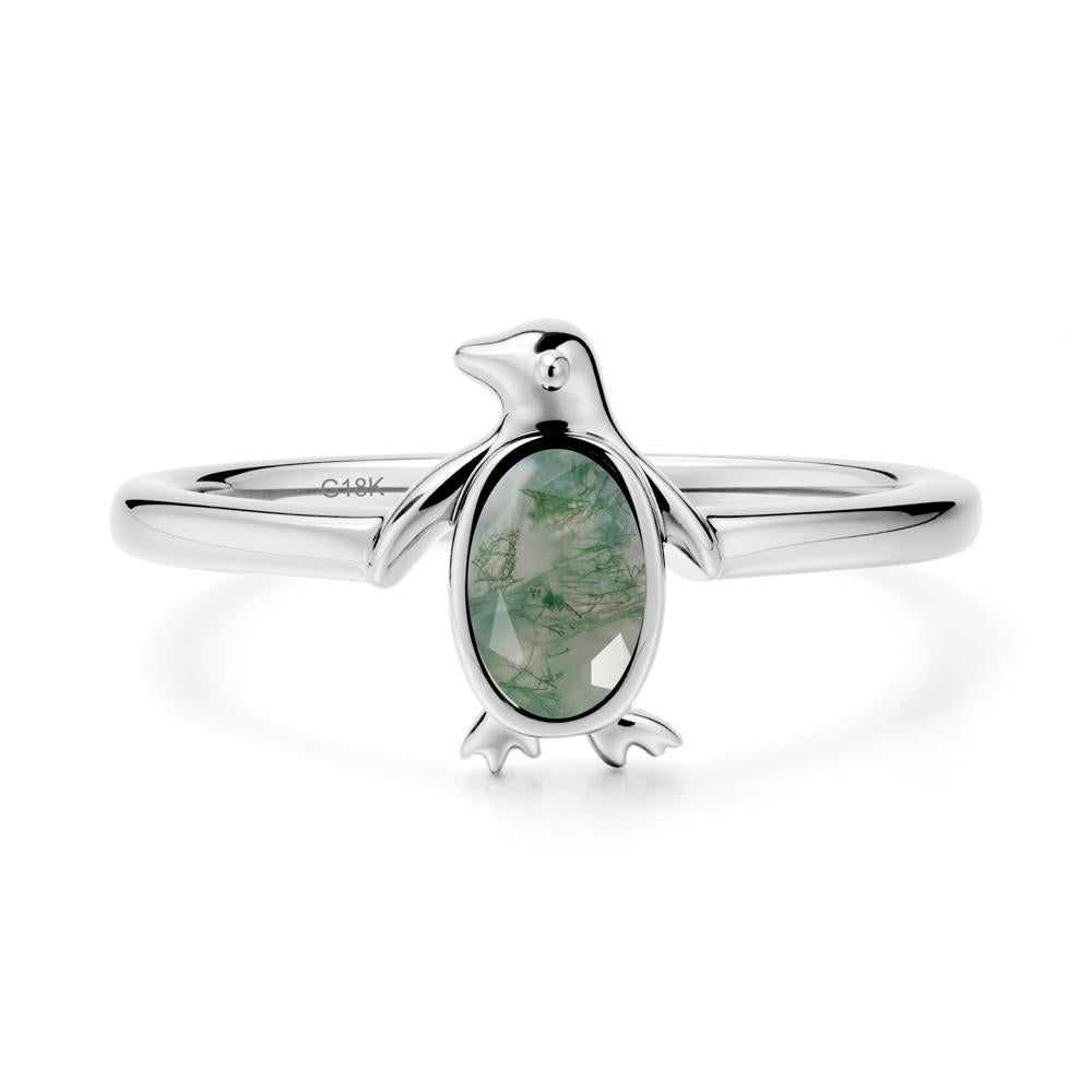 Penguin Inspired Bezel Setting Moss Agate Ring - LUO Jewelry #metal_18k white gold