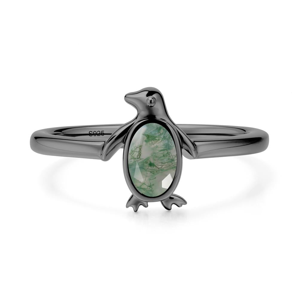 Penguin Inspired Bezel Setting Moss Agate Ring - LUO Jewelry #metal_black finish sterling silver