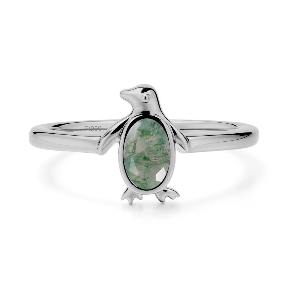 Penguin Inspired Bezel Setting Moss Agate Ring - LUO Jewelry #metal_platinum